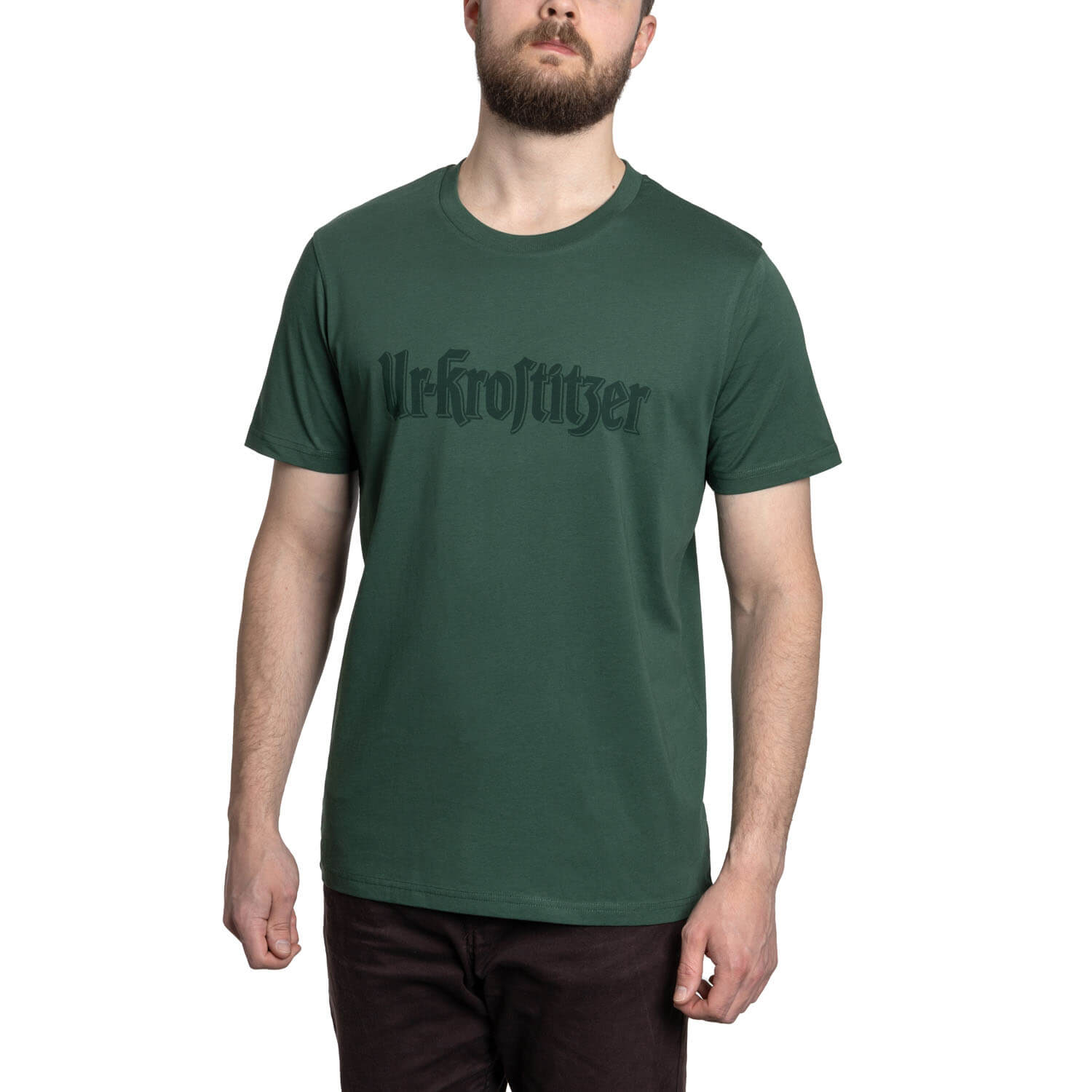 Ur-Krostitzer T-Shirt "Schriftzug" grün Vorderansicht