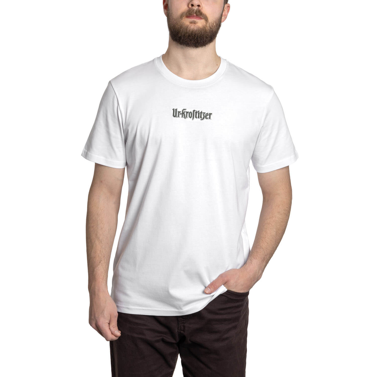 Ur-Krostitzer T-Shirt "Schriftzug" weiß Vorderansicht